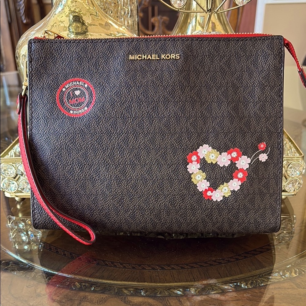 Michael Kors Brown and Red Wristlet